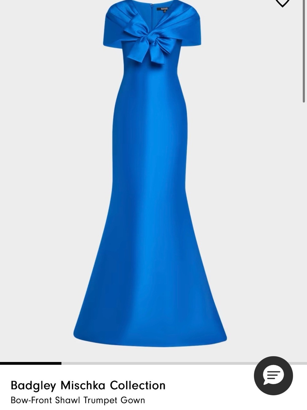 Badgley Mischka Cobalt Blue Bow-Front Shawl Trumpet Gown